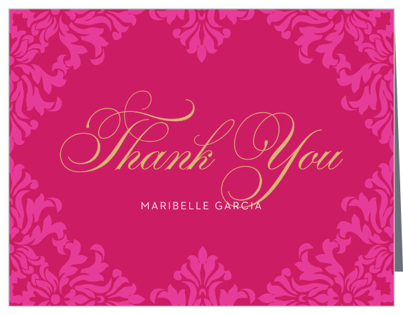 Plush, rich black "Velvet" designs border the outside of these foil thank you cards.
