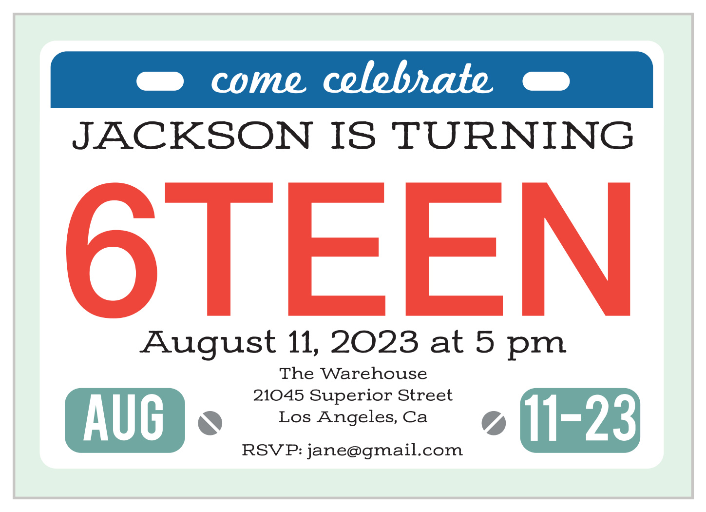License Plate Sweet Sixteen Invitations