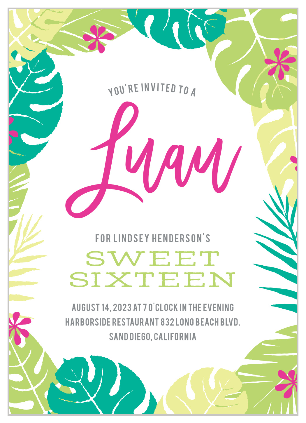 Laule‘a Luau Sweet Sixteen Invitations
