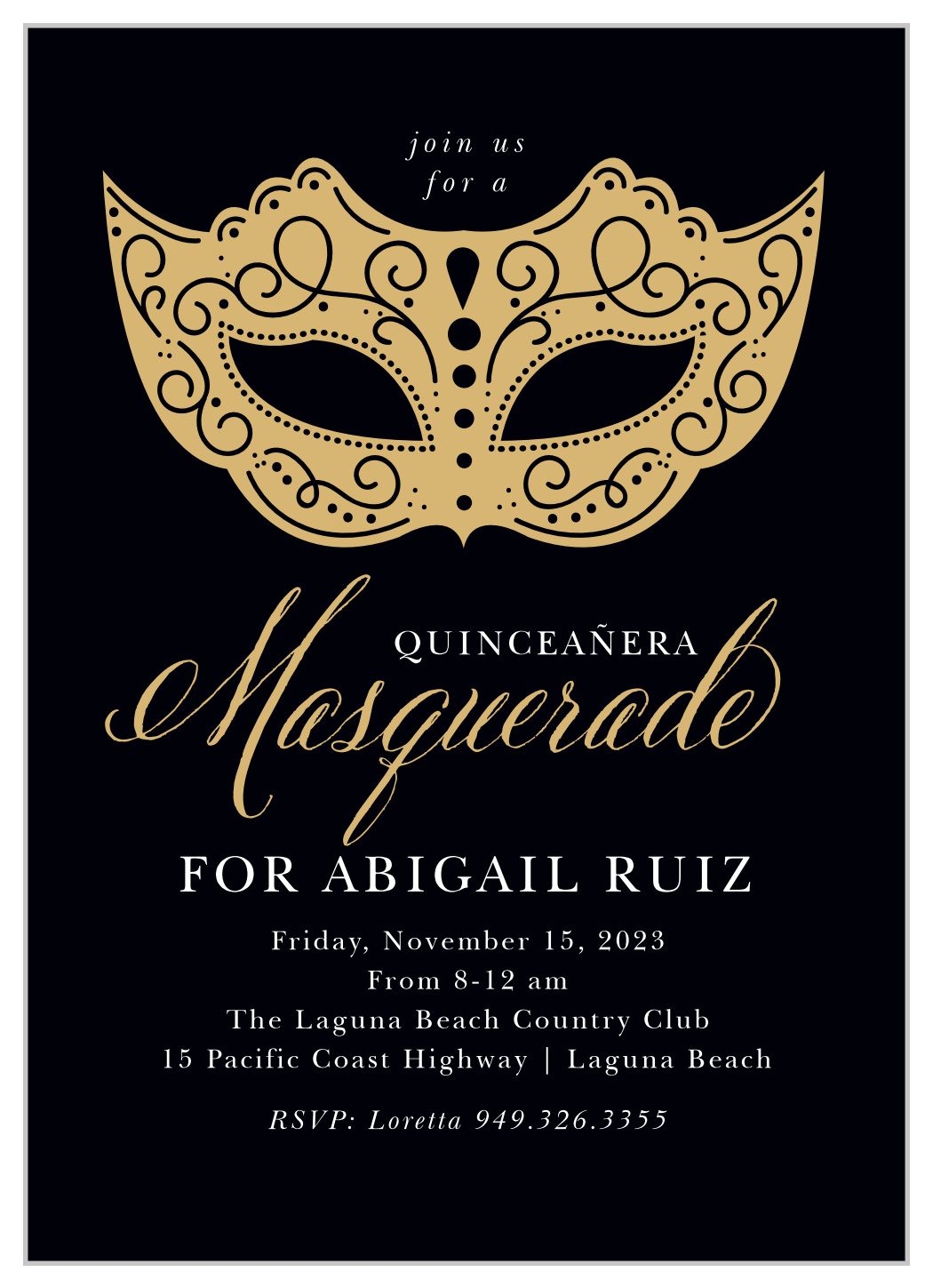Masquerade Mask Foil Quinceanera Invitations by Basic Invite