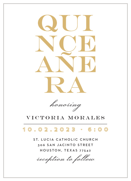The Type Stack Foil Quinceañera Party Invitation is simple and bold.