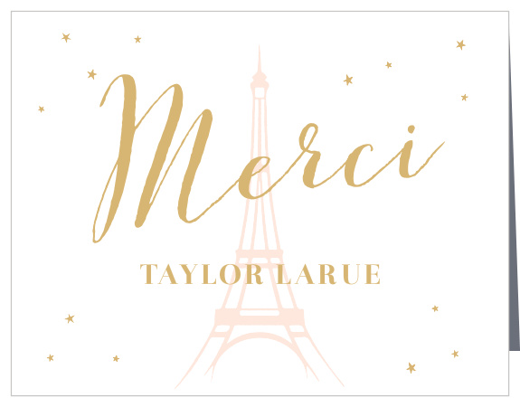The soft outline of the Eiffel Tower sets a beautiful tone for these Paris Passion Foil Sweet Sixteen Thank You Cards.