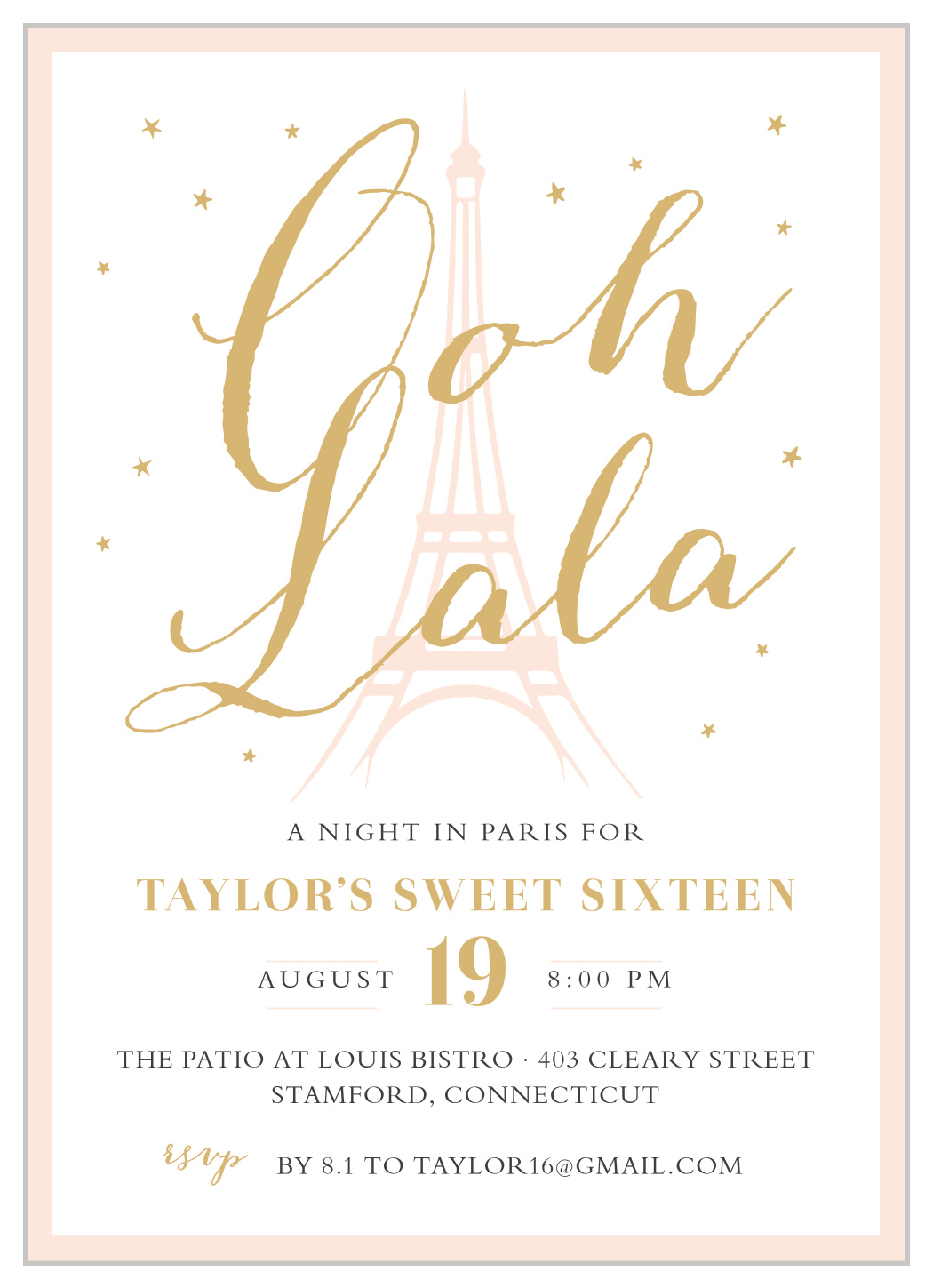Paris Passion Foil Sweet Sixteen Invitations