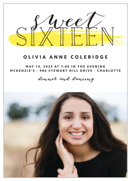 For our Swish Party Invitations, we've placed a trifecta of typefaces atop a gorgeous photo of your child. 