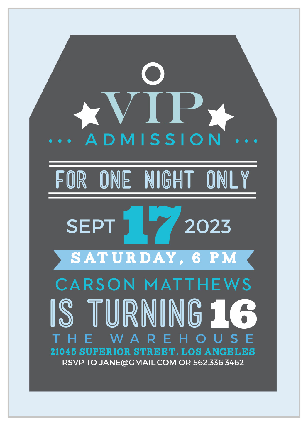 VIP Tag Sweet Sixteen Invitations