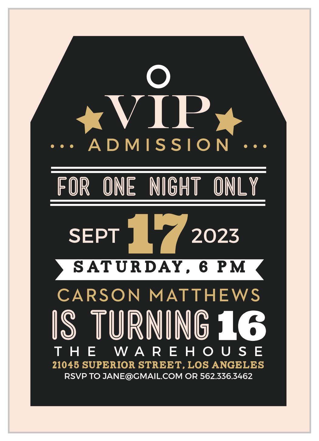 VIP Tag Foil Sweet Sixteen Invitations