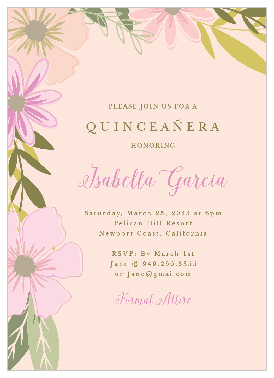 Pretty Posies Quinceañera Invitations