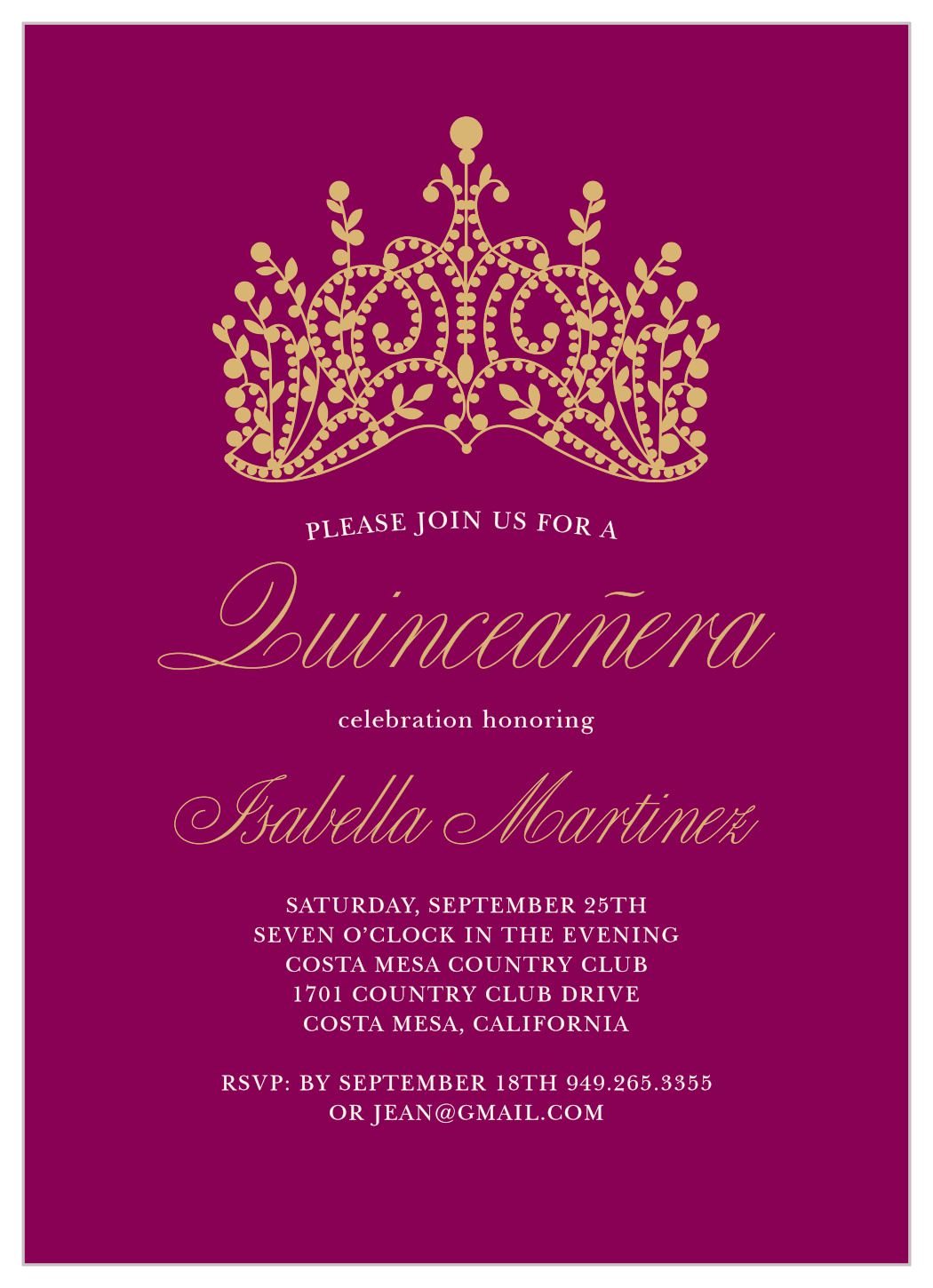 Princess Quince Foil Quinceañera Invitations