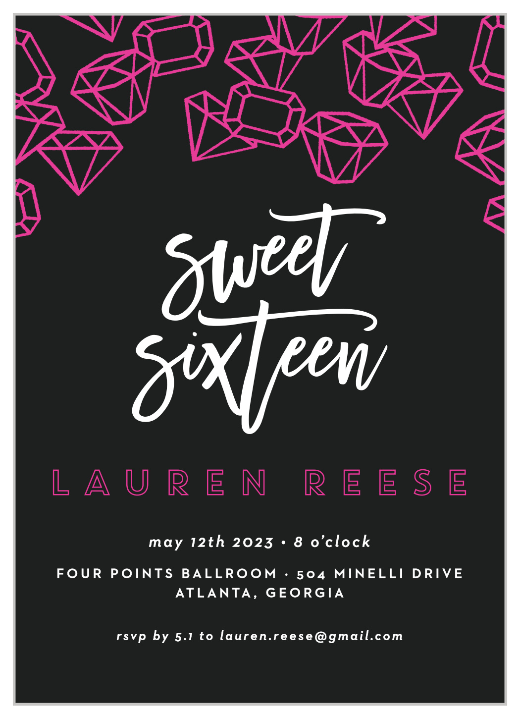 Scattered Jewels Sweet Sixteen Invitations