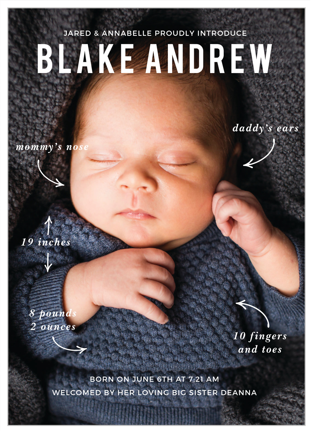 Arrow Stats Boy Birth Announcements