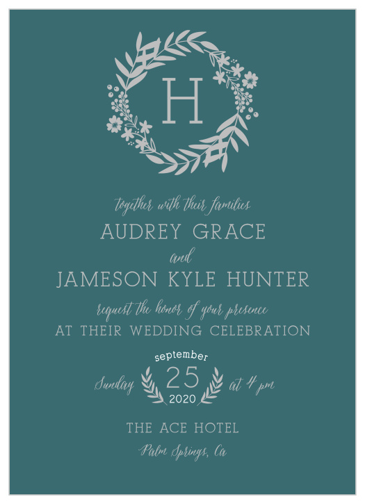 Our Blooming Monogram Foil Wedding Invitations are topped with your last initial in a classically beautiful typeface, which we've then encircled with blooming flowers in a gorgeous shining silver.