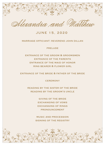 Provide your guests with a way to follow along with the events of your ceremony using our intricate Floral Filigree Wedding Programs.