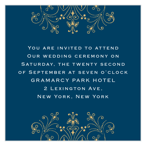 Floral Filigree Foil Ceremony Cards give you the opportunity to invite the loved ones you want to a smaller, more intimate ceremony that you might not want all of your guests to attend.