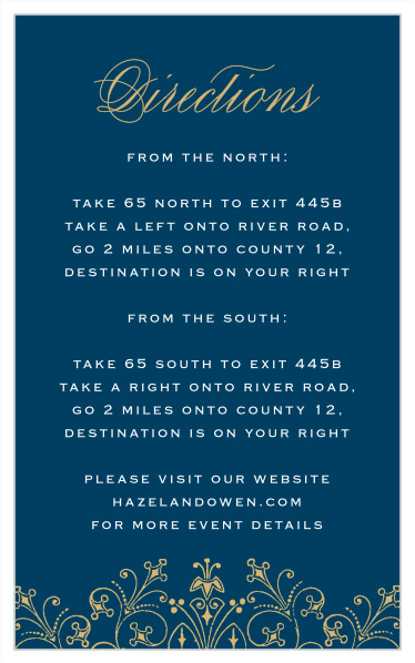 Use a picture-perfect example of antique elegance to guide your guests to your wedding with our Floral Filigree Direction Cards.