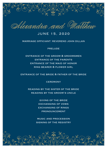 Provide your guests with a way to follow along with the events of your ceremony using our intricate Floral Filigree Foil Wedding Programs.