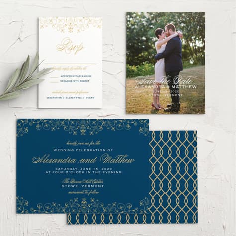 Floral Filigree Foil Wedding Invitations
