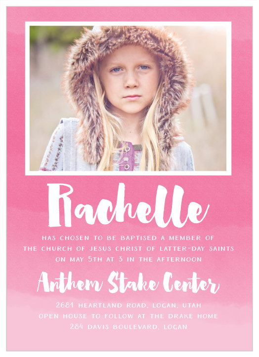 The Watercolor Ombre LDS Baptism Invitation captures the essence of the time with a trendy watercolor gradient.