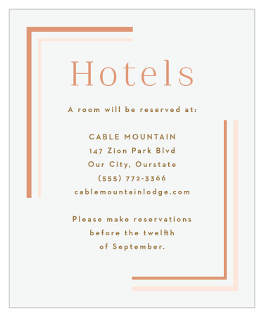 Let your guests know where they will be kicking up their dancing feet after your event, with our Clean Lines Accommodation Cards!