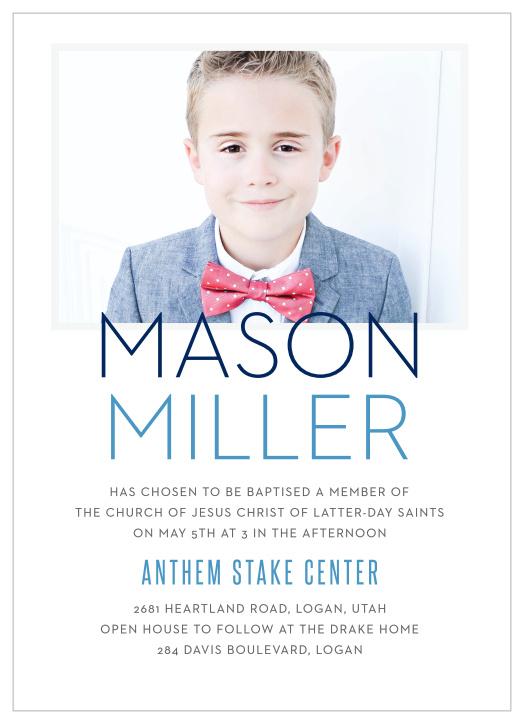 Your little boy is going to feel dapper and refined with our modern Colorful Names Boy LDS Baptism Invitations.