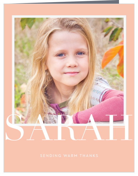 A large, cheerful photo of your child decorates the front of our Formal Type LDS Baptism Thank You Cards. 