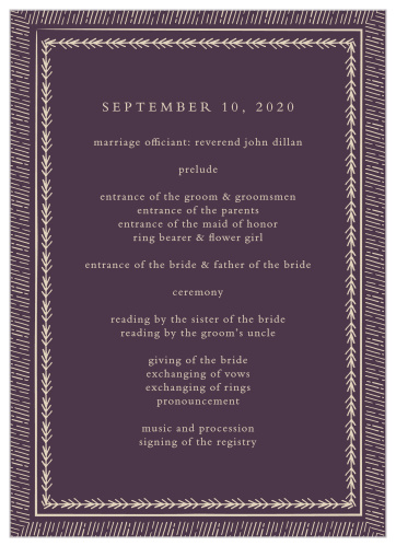 Guide your guests through each special moment of your wedding ceremony with our stunning Ornate Frame Wedding Programs.