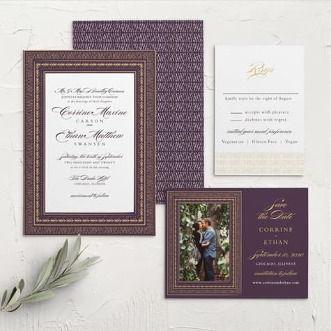 Ornate Frame Foil Wedding Invitations