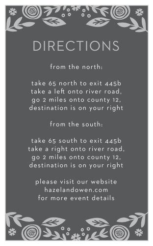 The Gardens Abound Foil Direction Cards are perfect for detailing driving directions.