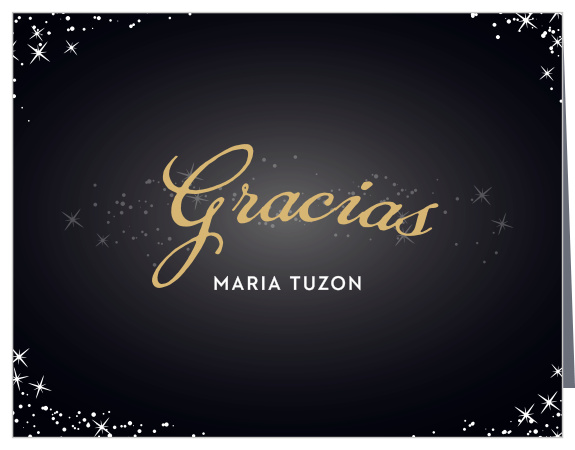 The Sparkle Dust Thank You Cards are artfully dusted with illustrations of sparkles across a luminous background that has a grey center slowly transitioning into a rich black.