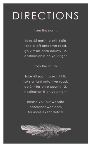 Make sure your guests know the best routes to get to your wedding using the Light As A Feather Direction Cards.