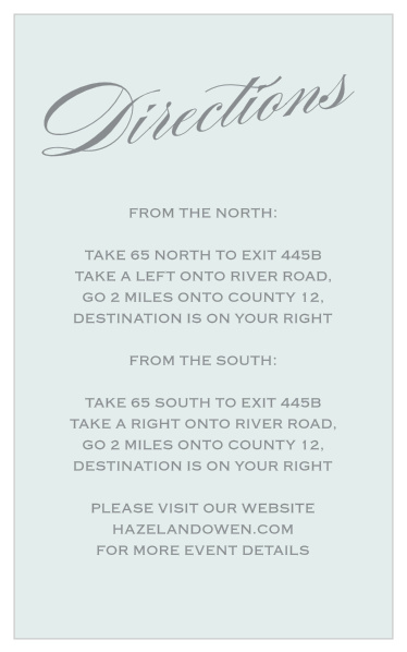 A beautiful sky-blue background sets the tone for the subtle elegance of our Prim & Proper Direction Cards.