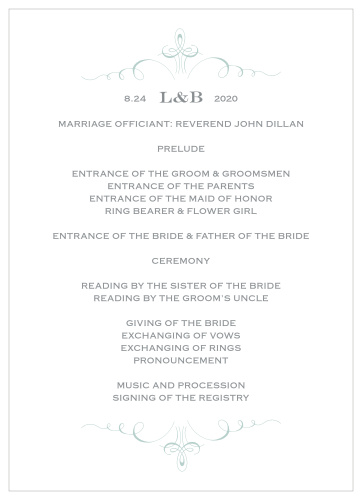 Prim & Proper Wedding Programs are the perfect choice for ensuring that your guests can follow along with the moments and members of your wedding ceremony.