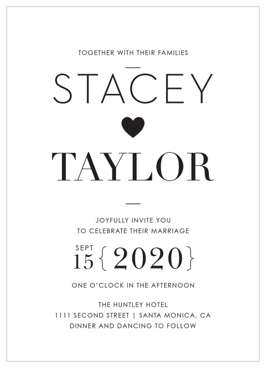 There's no need to make your wedding day more complicated than it is, but you shouldn't have to sacrifice any of the style or elegance; Refined Type Wedding Invitations say everything you need to in a font-focused, thoroughly modern manner. 