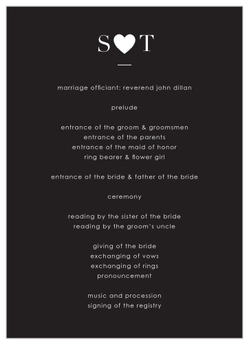 Help your guests follow along with the events of your wedding using our Refined Type Wedding Programs.