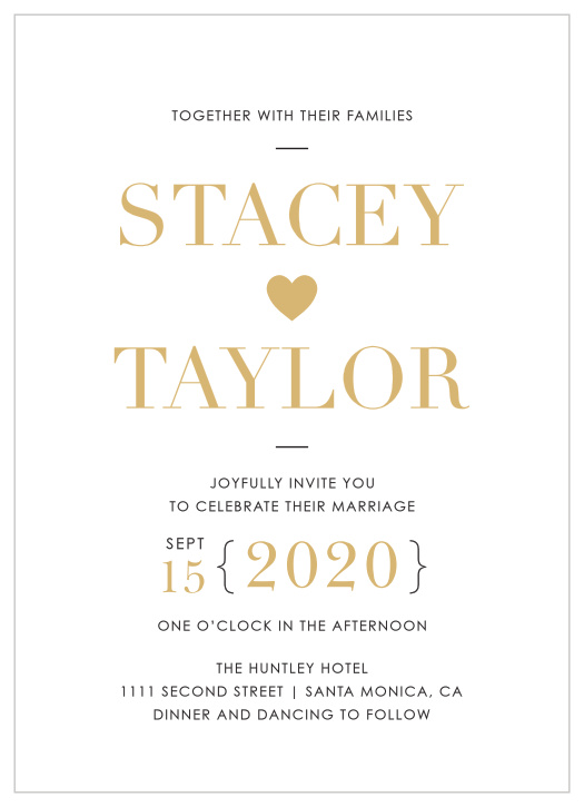 There's no need to make your wedding day more complicated than it is, but you shouldn't have to sacrifice any of the style or elegance; Refined Type Foil Wedding Invitations say everything you need to in a font-focused, thoroughly modern manner.