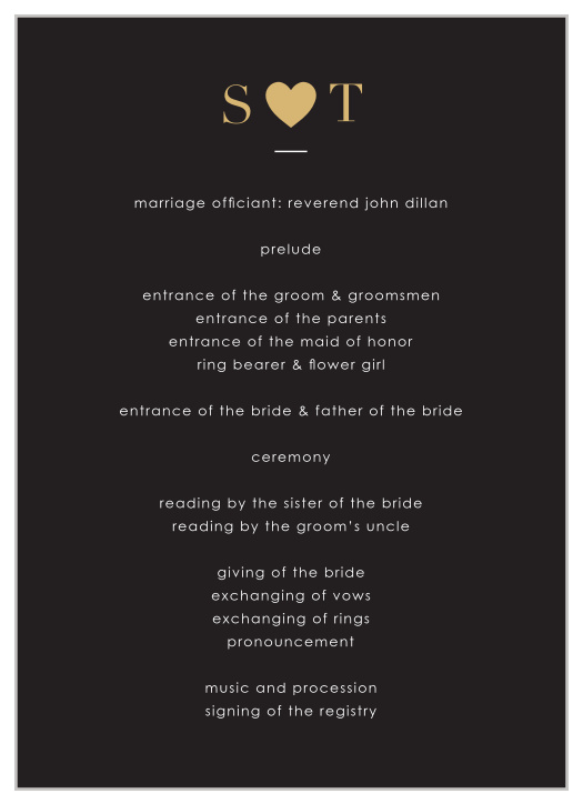 Help your guests follow along with the events of your wedding using our Refined Type Foil Wedding Programs.