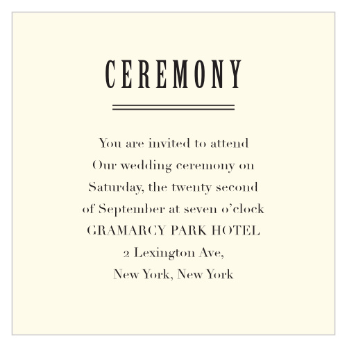 Make sure your guests know the ceremony details using the Ex Libris Ceremony Cards.