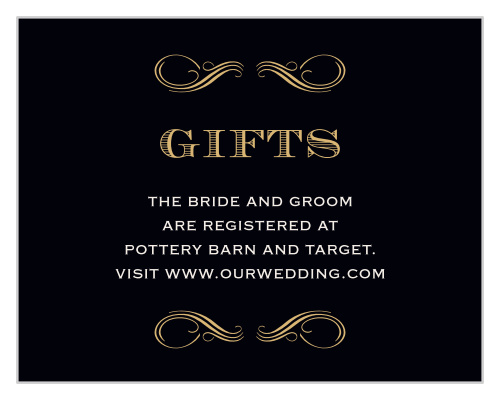 Let friends and family know what you need with the Lovely Vintage Foil Registry Cards.