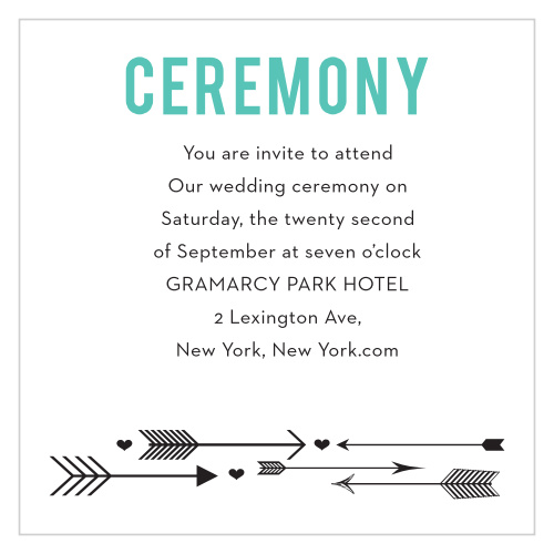 From the Love vs. Design collection by Basic Invite comes the Love Struck Ceremony Cards, an elaborate and modern take on cupid's arrow!