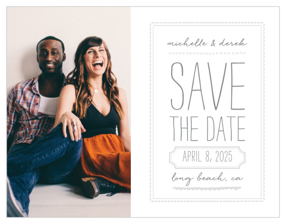 A careful combination of pseudo silver and dolphin grey done up in frames and varying fonts beside your engagement photo gives the Keep It Simple Save-the-Date Magnets a modern, sophisticated feel, while still maintaining its minimalist design.
