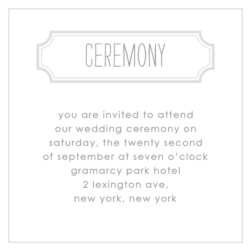 A pseudo silver frame outlines the dolphin grey heading and gives the Keep It Simple Ceremony Cards a modern, sophisticated feel, while still maintaining it's minimalist design.