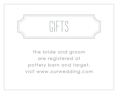 A pseudo silver frame outlines the dolphin grey heading and gives the Keep It Simple Registry Cards a modern, sophisticated feel, while still maintaining its minimalist design. 