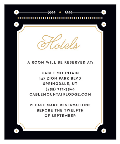 Ensure that your guests are as comfortable as possible by recommending your choice of hotel; our Modern Story Foil Accommodation Cards are perfect for doing precisely that.