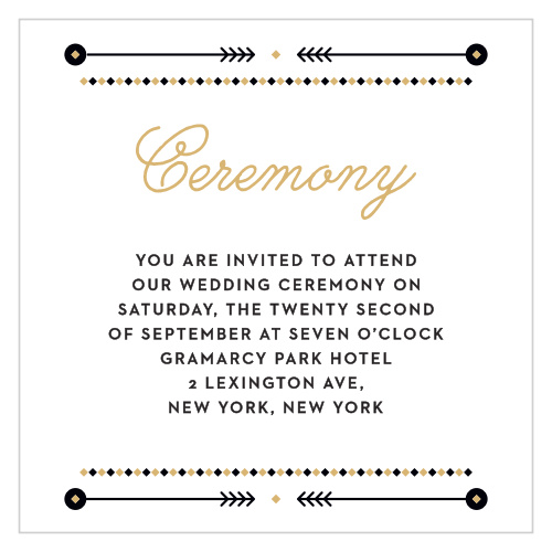 A gold foiled script titles our Modern Story Foil Ceremony Cards to declare its intent, making these cards perfect for inviting your guests to be there with you as you say your vows to one another.
