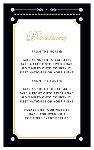 A gold script titles our Modern Story Foil Direction Cards to declare its intent, making these cards perfect for guiding your guests to your dream venue.