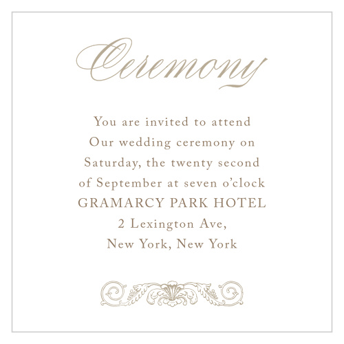 Elegant, swirling calligraphy and a victorian styled accent makes the Lace Couture Ceremony Cards an irresistible choice!