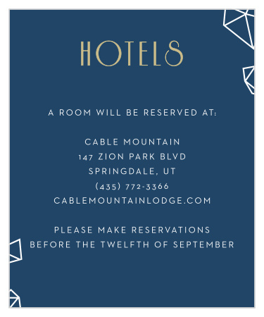 White three dimensional diamonds are tastefully scattered across the edges of the Modern Deco Accommodation Cards. 