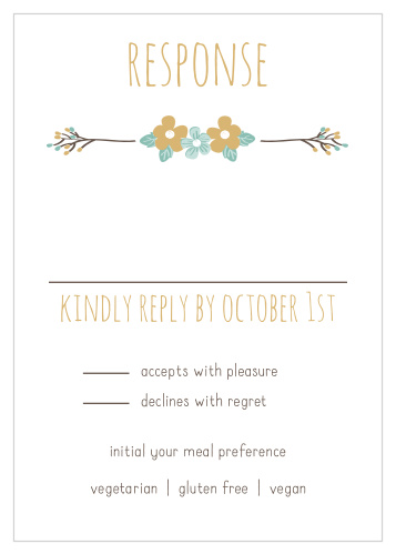 The Live and Love Foil Response Cards as well as the rest of the foiled wedding suite are reminiscent of a fairy tale with it's enchanting illustrations, your loved will hurry to RSVP so that they don't miss out on the magic as you begin your happily ever after!