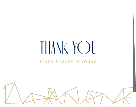 Pseudo gold diamonds are tastefully scattered across the bottom of the Modern Deco Thank You Cards.
