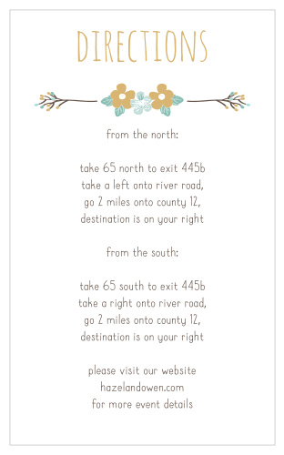 The Live and Love Foil Direction Cards as well as the rest of the foiled wedding suite are reminiscent of a fairy tale with it's enchanting illustrations, make it a breeze for your guests to find you on the magical day!