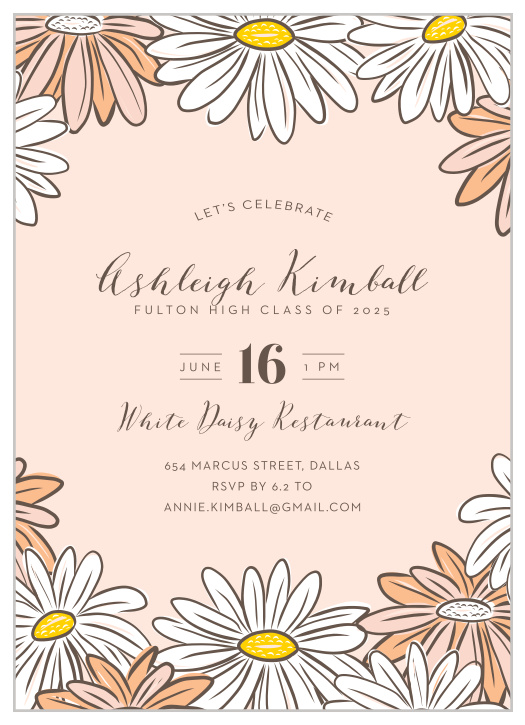 The Gerber Daisy Graduation Invitation is a great way to spread the news of your recent accomplishments.